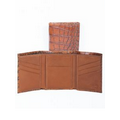 Croco Embossed Calf Leather Tri Fold Wallet